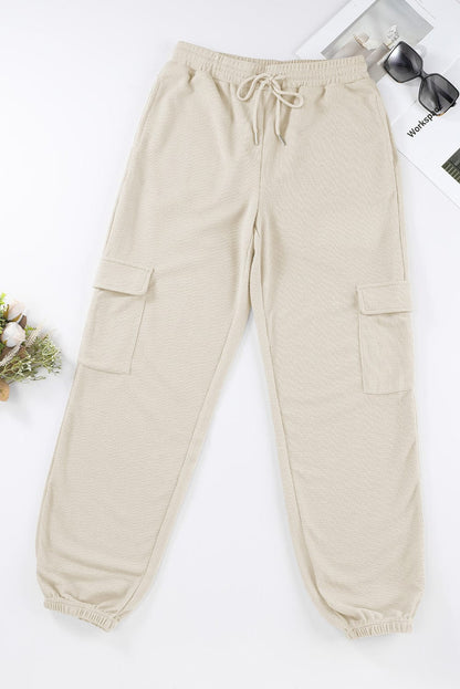 Apricot Waffle Knit Cargo Pocket Jogger Pants