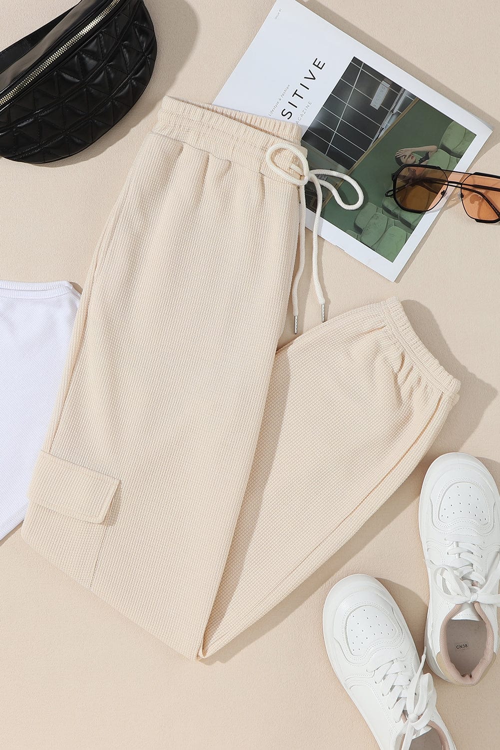 Apricot Waffle Knit Cargo Pocket Jogger Pants