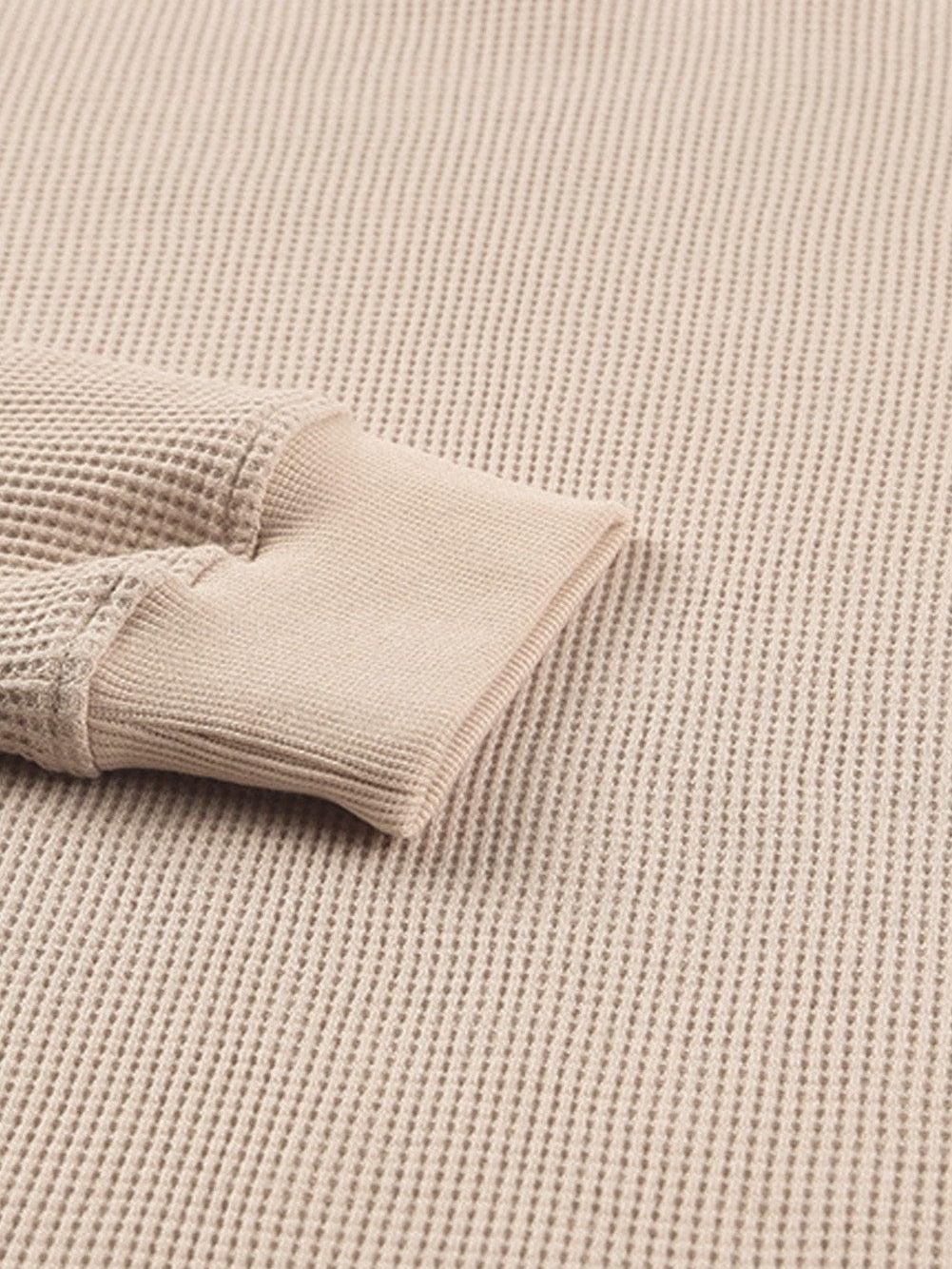 Apricot Waffle Knit Crew Neck Top with Ribbed Trim