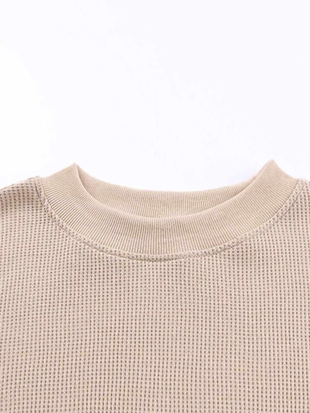 Apricot Waffle Knit Crew Neck Top with Ribbed Trim