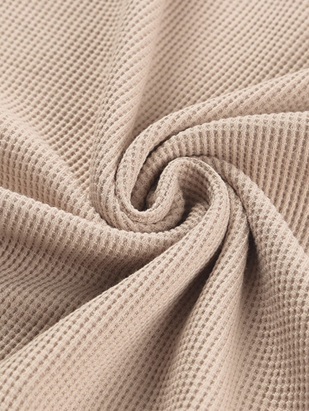 Apricot Waffle Knit Crew Neck Top with Ribbed Trim