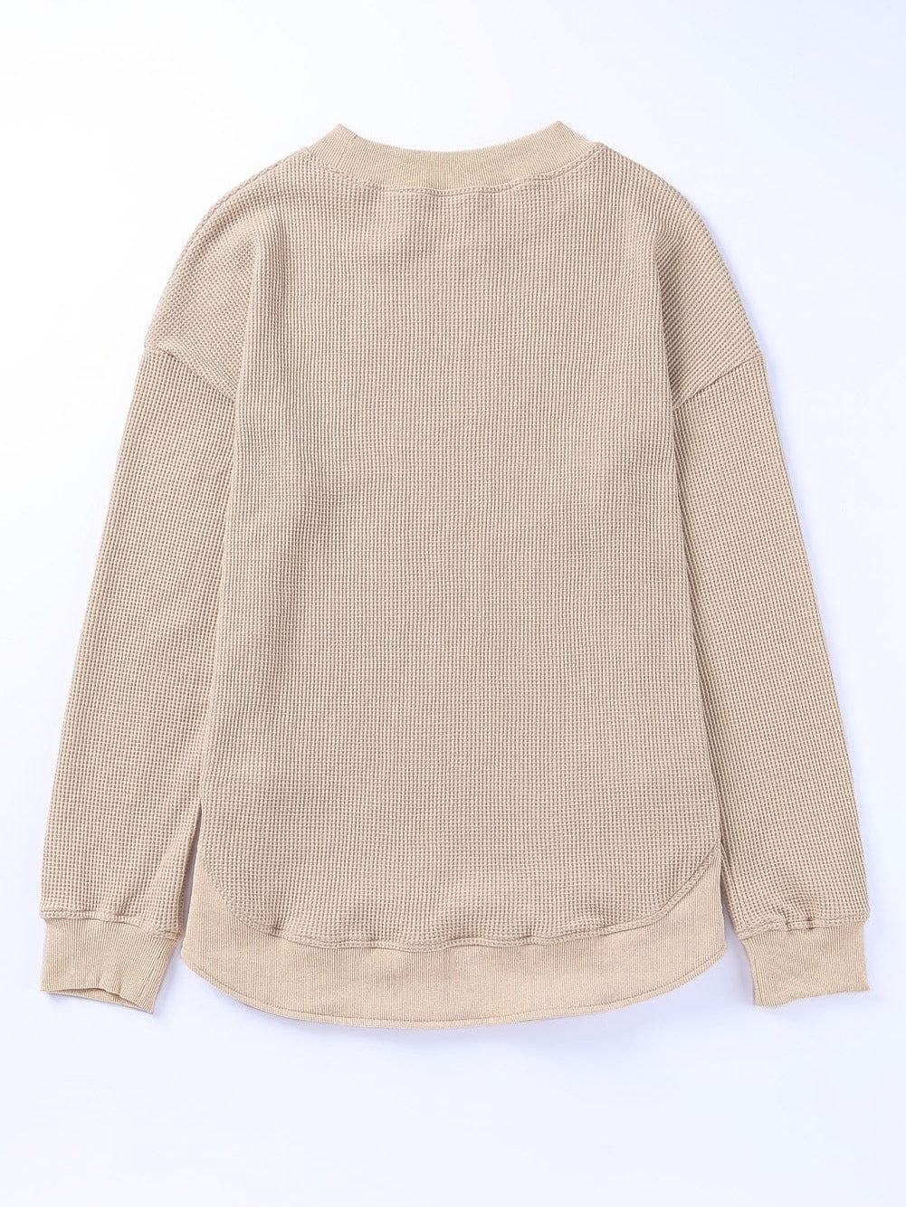 Apricot Waffle Knit Crew Neck Top with Ribbed Trim