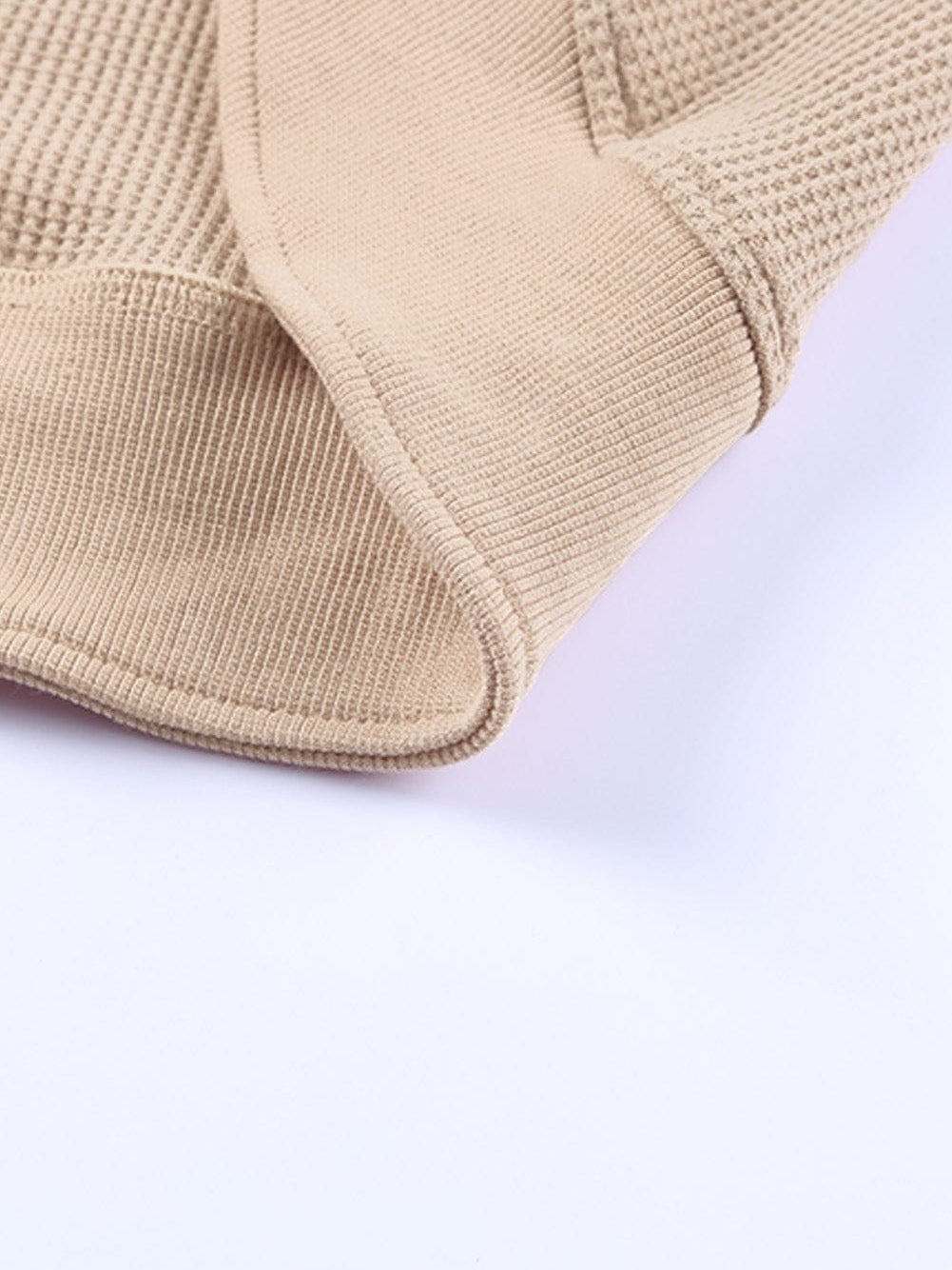 Apricot Waffle Knit Crew Neck Top with Ribbed Trim