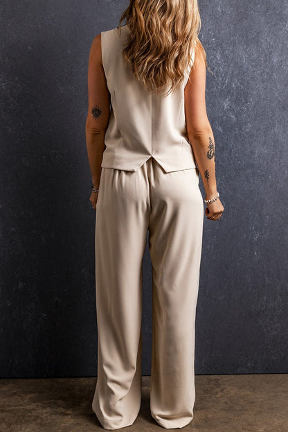 Apricot Wide Leg Pleated Pants with Elastic Waist