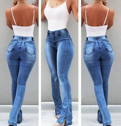 Women's Jeans Normal Denim Plain Light Blue Black Fashion Mid Waist Full Length Casual Weekend