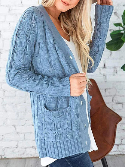 Spring Outfits - Women's Sweater Cardigans & T-Shirt & Bag Set Cable-Knit Buttoned Cardigan with Pockets and Blouse T shirt Tee Basic