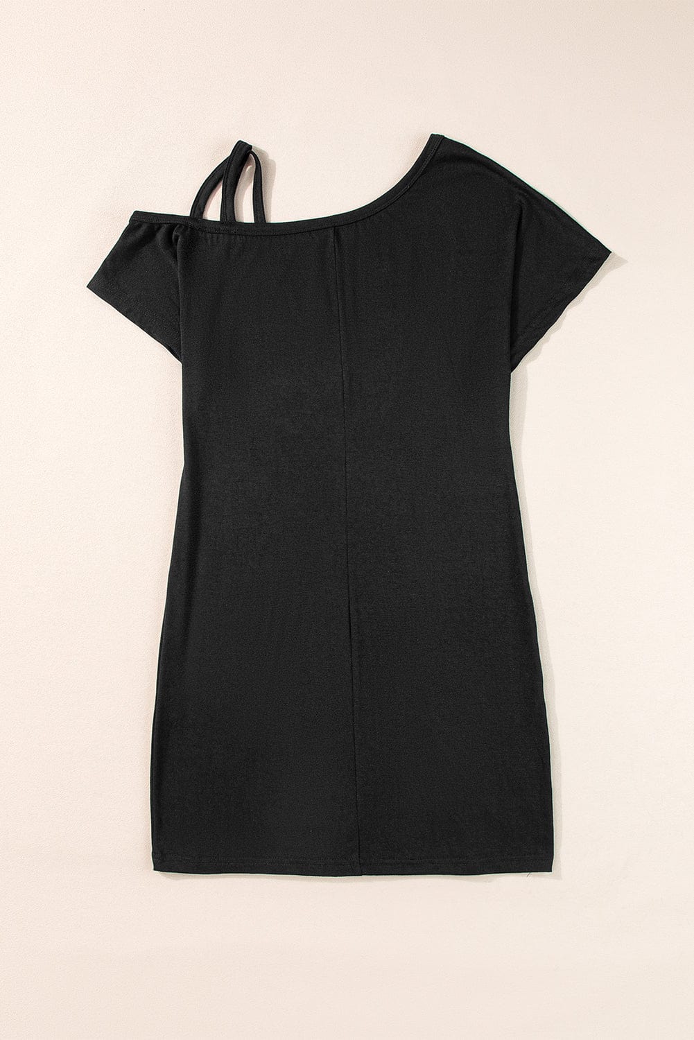 Asymmetrical Black One-Shoulder Mini Dress with Short Sleeves
