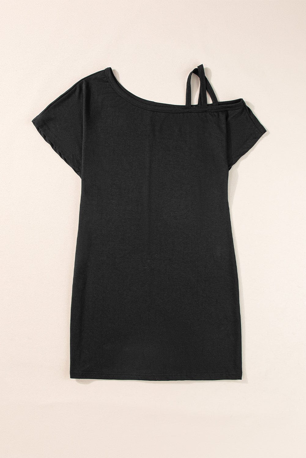 Asymmetrical Black One-Shoulder Mini Dress with Short Sleeves