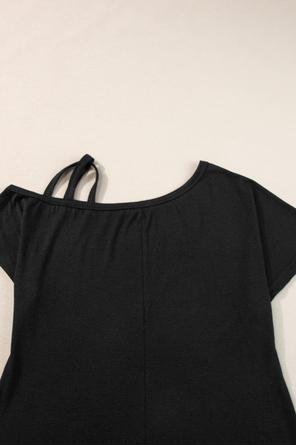 Asymmetrical Black One-Shoulder Mini Dress with Short Sleeves