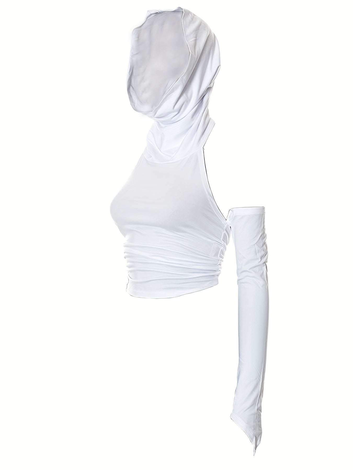 Asymmetrical Halter Neck Backless Ruched Crop Hoodie