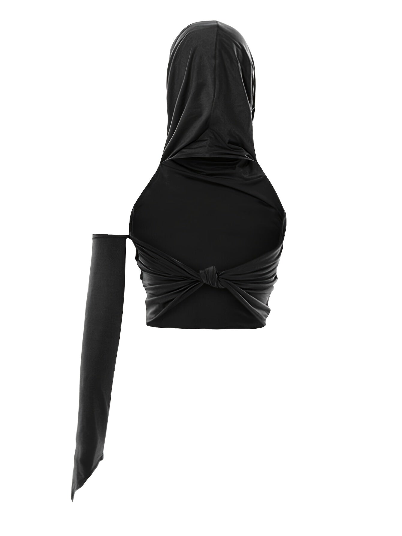 Asymmetrical Halter Neck Backless Ruched Crop Hoodie