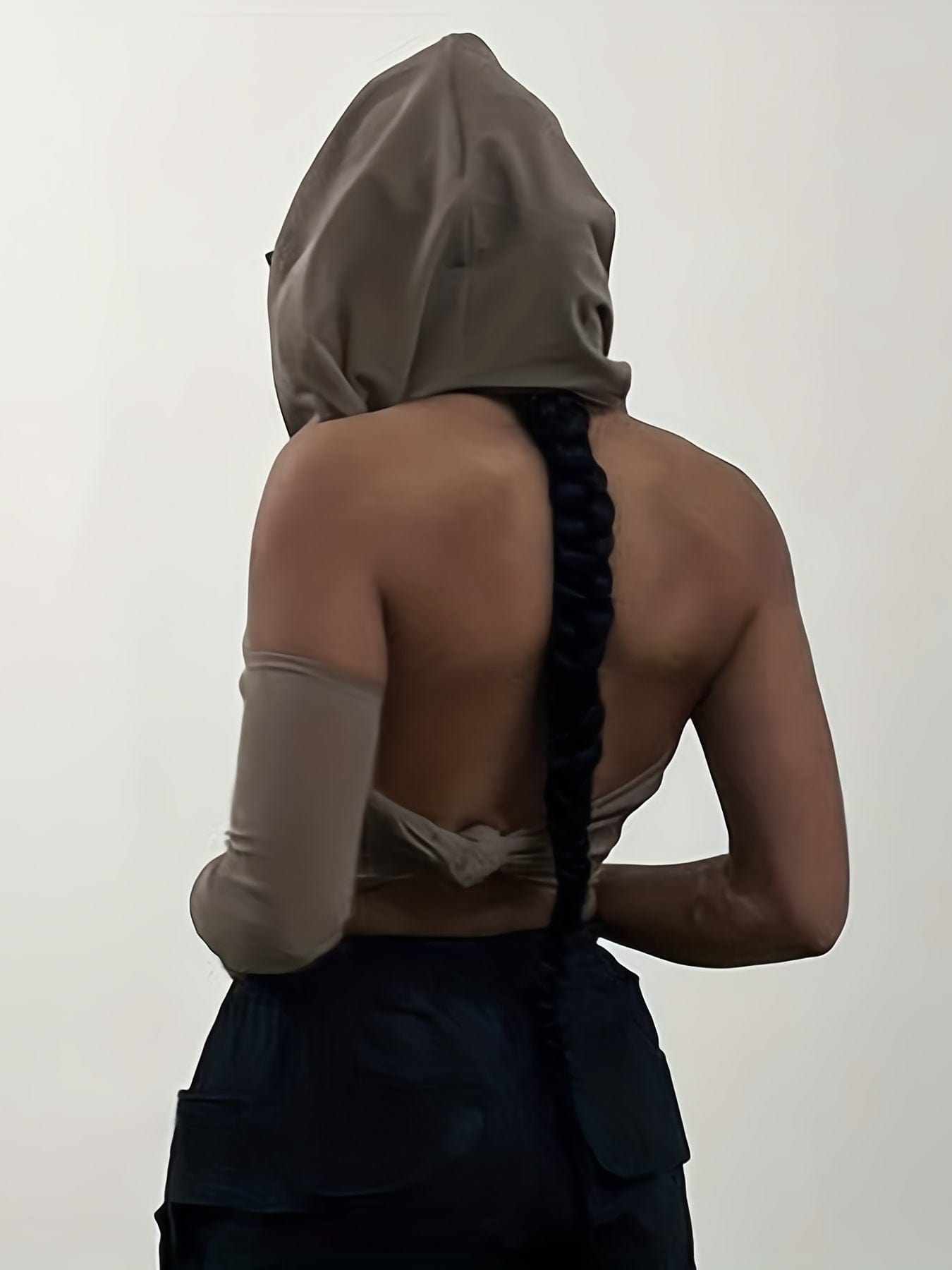 Asymmetrical Halter Neck Backless Ruched Crop Hoodie