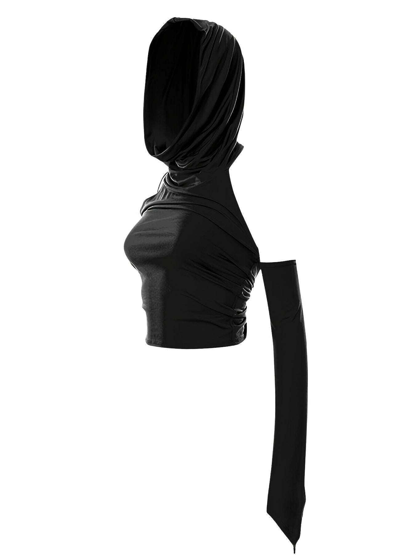 Asymmetrical Halter Neck Backless Ruched Crop Hoodie