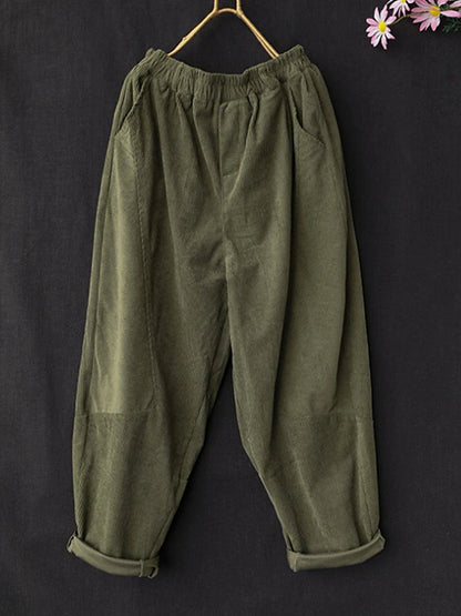 Women's Pants Trousers Corduroy Plain Black Pink Fashion High Waist Full Length Street Daily Fall Winter