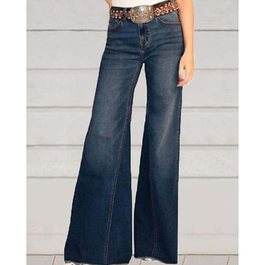 Women's Jeans Denim Plain Blue Dark Blue Fashion Full Length Casual Daily Weekend Autumn / Fall