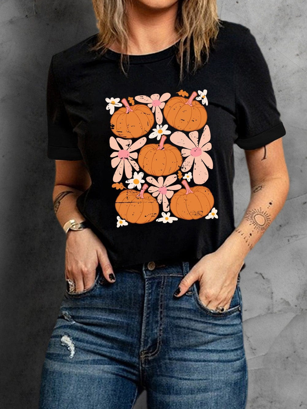 Autumn Bloom Black Pumpkin Graphic Tee