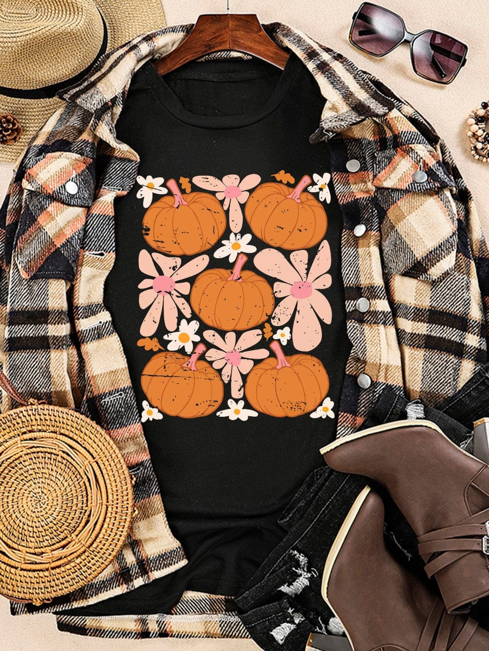 Autumn Bloom Black Pumpkin Graphic Tee