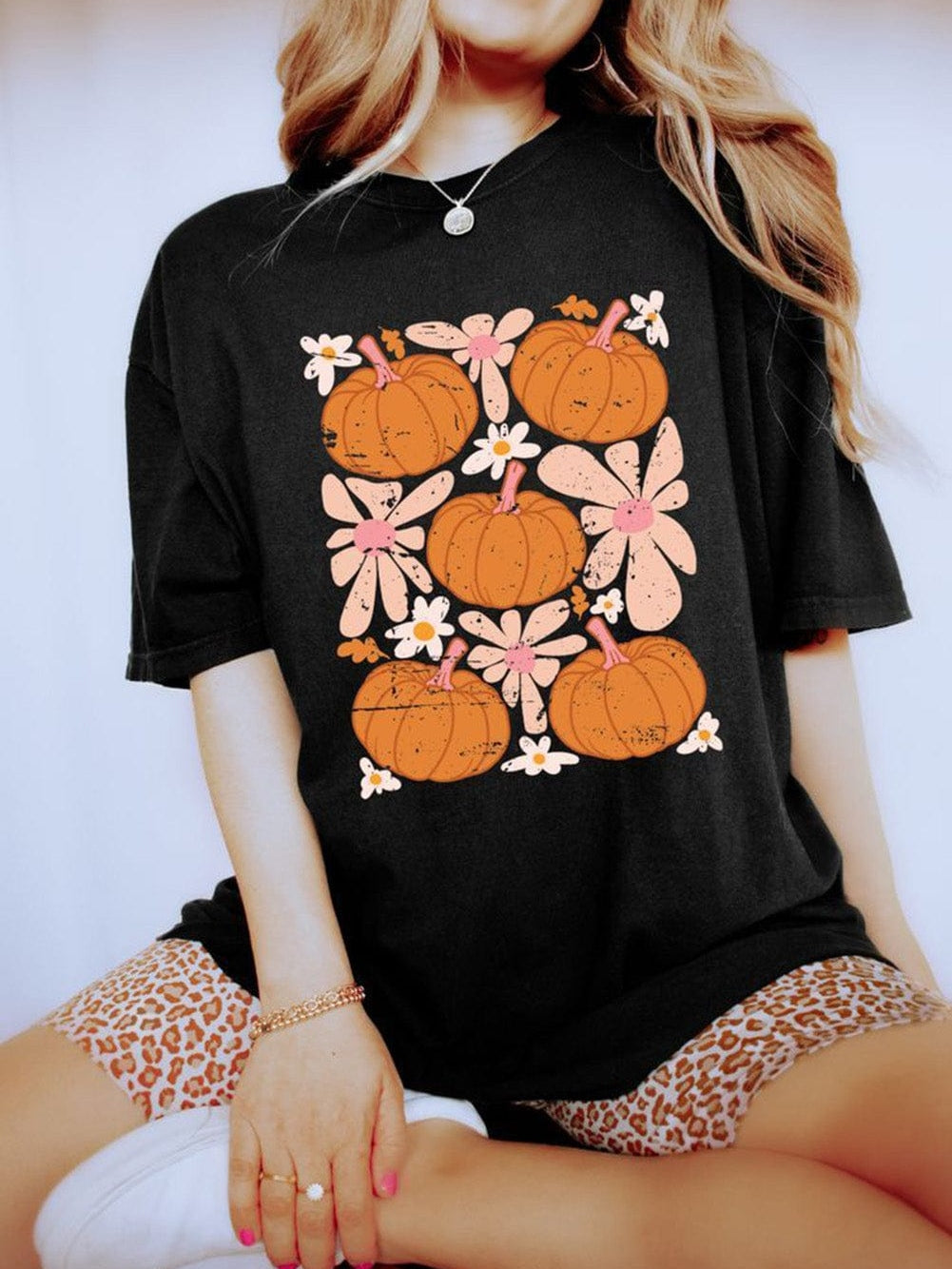 Autumn Bloom Black Pumpkin Graphic Tee