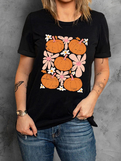 Autumn Bloom Black Pumpkin Graphic Tee