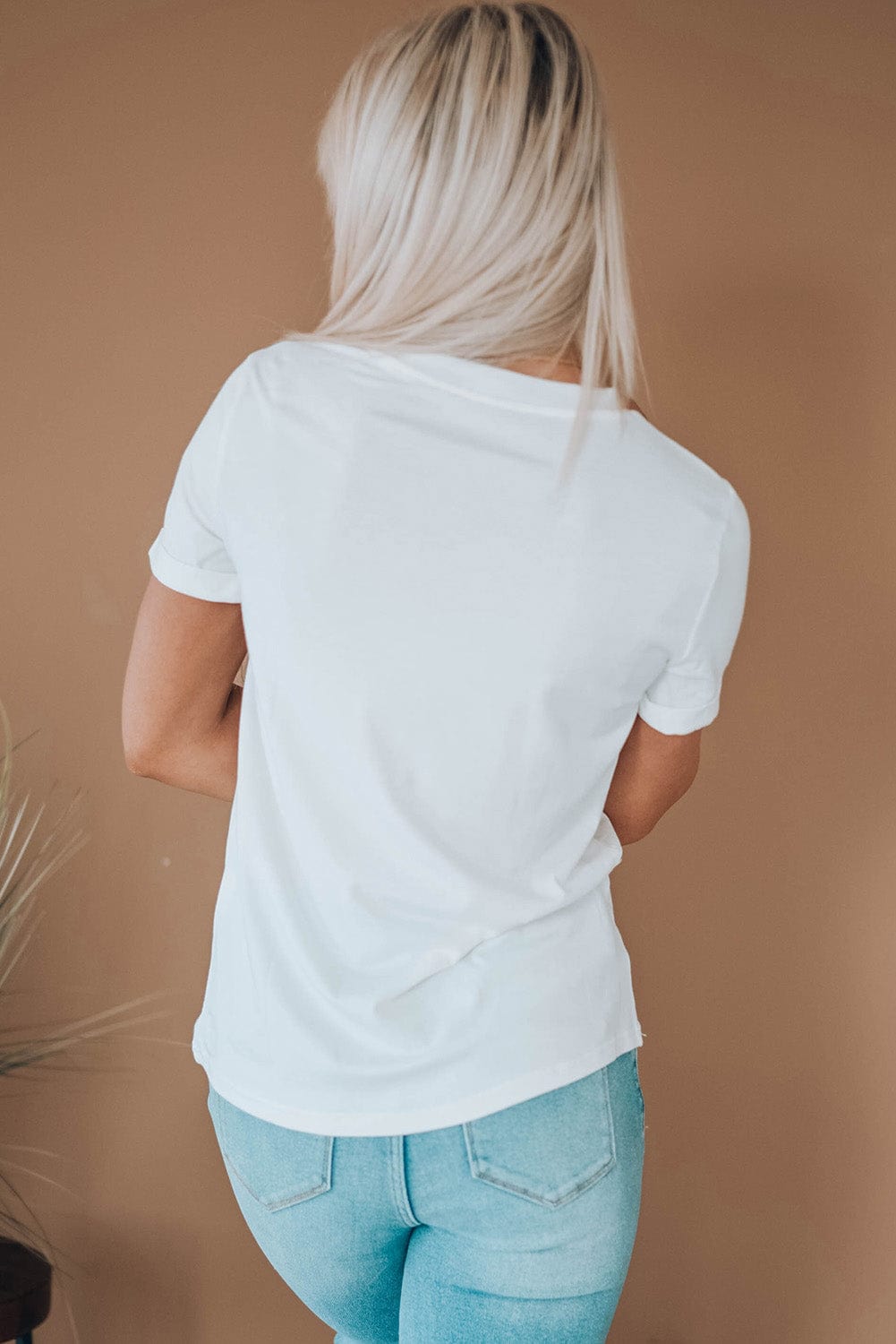 Autumn Leaf Print White Tee for Women