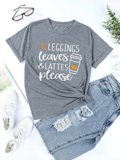 Autumn Vibes Roll-Up Sleeve Graphic Tee - Gray