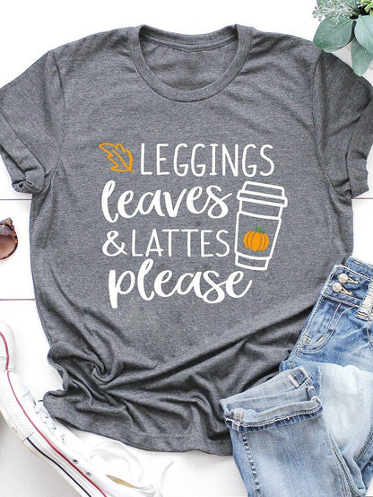 Autumn Vibes Roll-Up Sleeve Graphic Tee - Gray