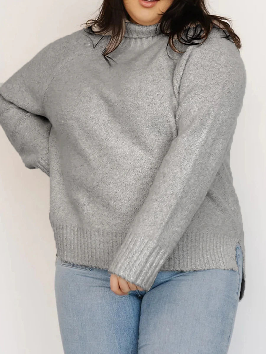 Women's Plus Size Pullover Sweater Jumper Turtleneck Ribbed Knit Polyester Split Fall Winter Regular Outdoor Going out Weekend Stylish Plus Size Casual Long Sleeve Pure Color Green Gray XS S M