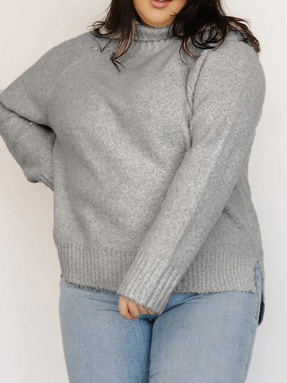 Women's Plus Size Pullover Sweater Jumper Turtleneck Ribbed Knit Polyester Split Fall Winter Regular Outdoor Going out Weekend Stylish Plus Size Casual Long Sleeve Pure Color Green Gray XS S M