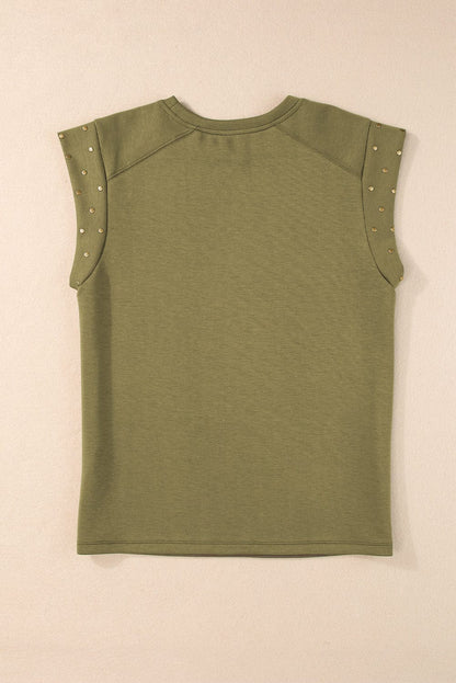 Avocado Green Embellished Short Sleeve Blouse