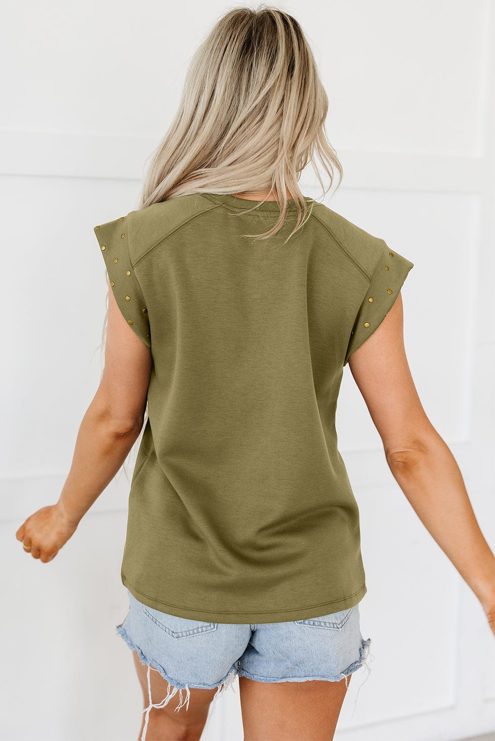 Avocado Green Embellished Short Sleeve Blouse