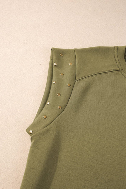 Avocado Green Embellished Short Sleeve Blouse
