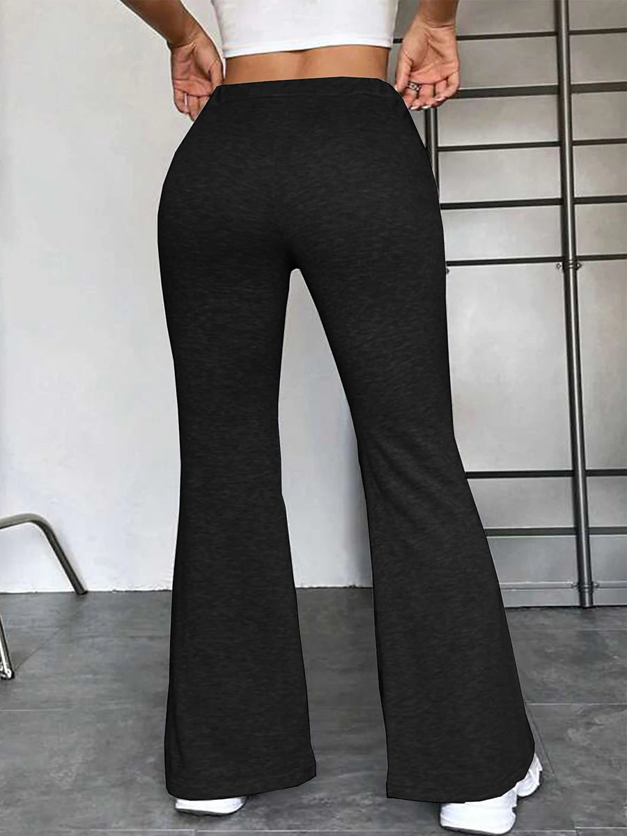 Women's Flare Polyester Plain Grey Black Active High Waist Full Length Outdoor Street Fall Winter