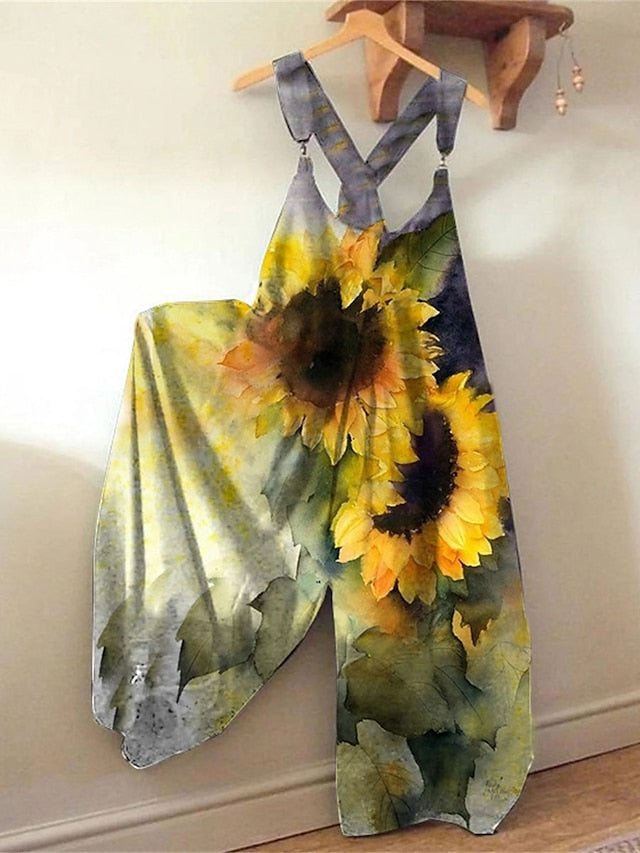 Jumpsuits for Women Summer Overall Print Animal Square Neck Streetwear Daily Vacation Loose Fit Sleeveless Black White Yellow S M L - LuckyFash™