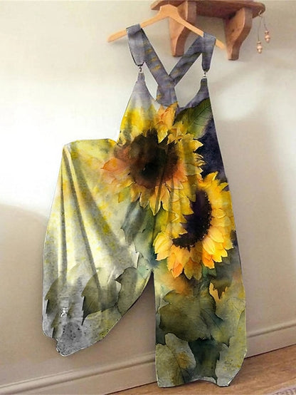 Jumpsuits for Women Summer Overall Print Animal Square Neck Streetwear Daily Vacation Loose Fit Sleeveless Black White Yellow S M L - LuckyFash™