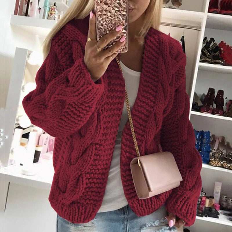Women's Cardigan Knitted Solid Color Basic Casual Chunky Long Sleeve Loose Sweater Cardigans Hooded Open Front Fall Winter Wine Dusty Rose Gray