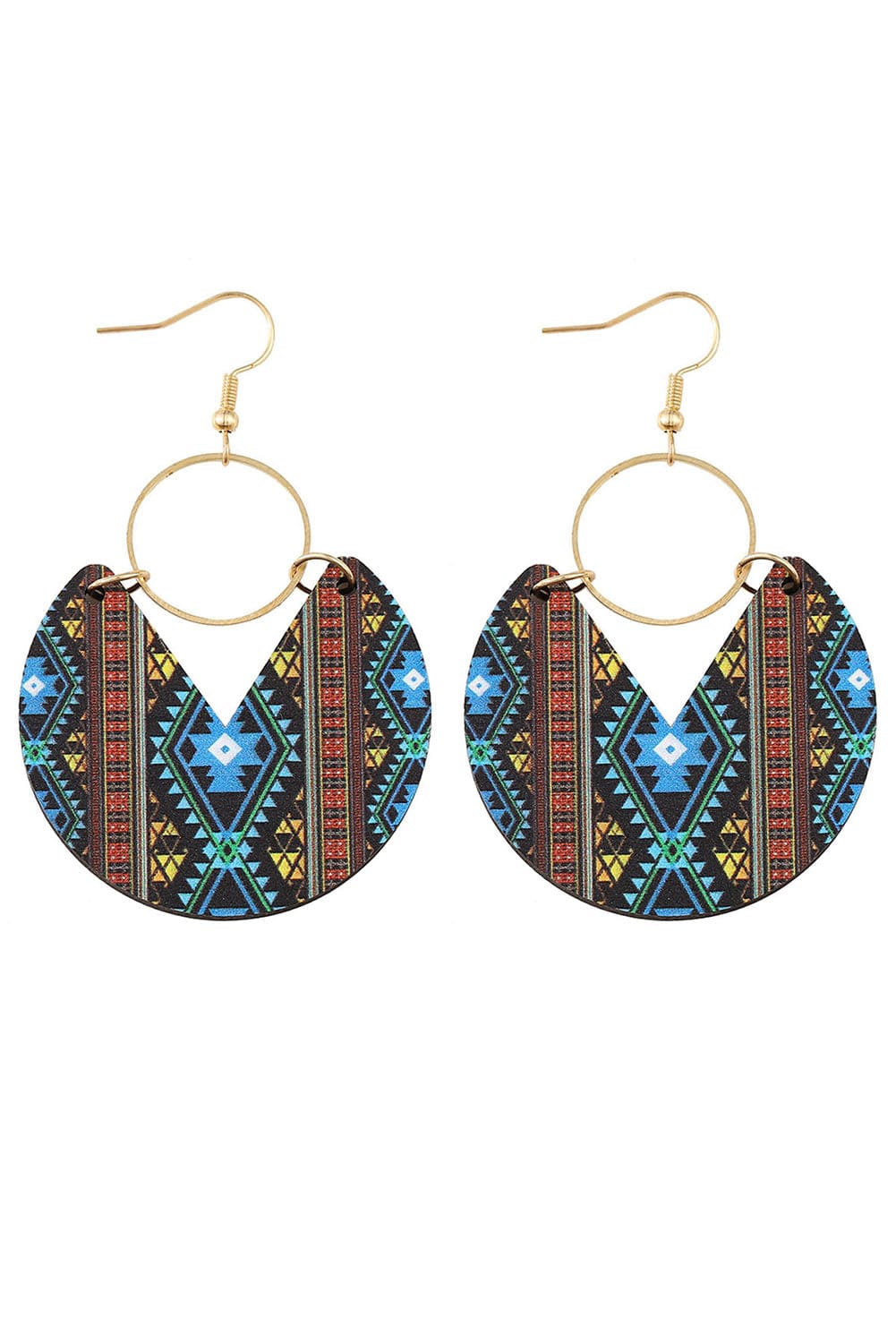 Aztec Circle Geometric Wooden Earrings with Multicolour Tribal Vibe