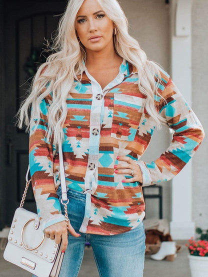 Aztec Dream Long Sleeve Shirt with Multicolor Print