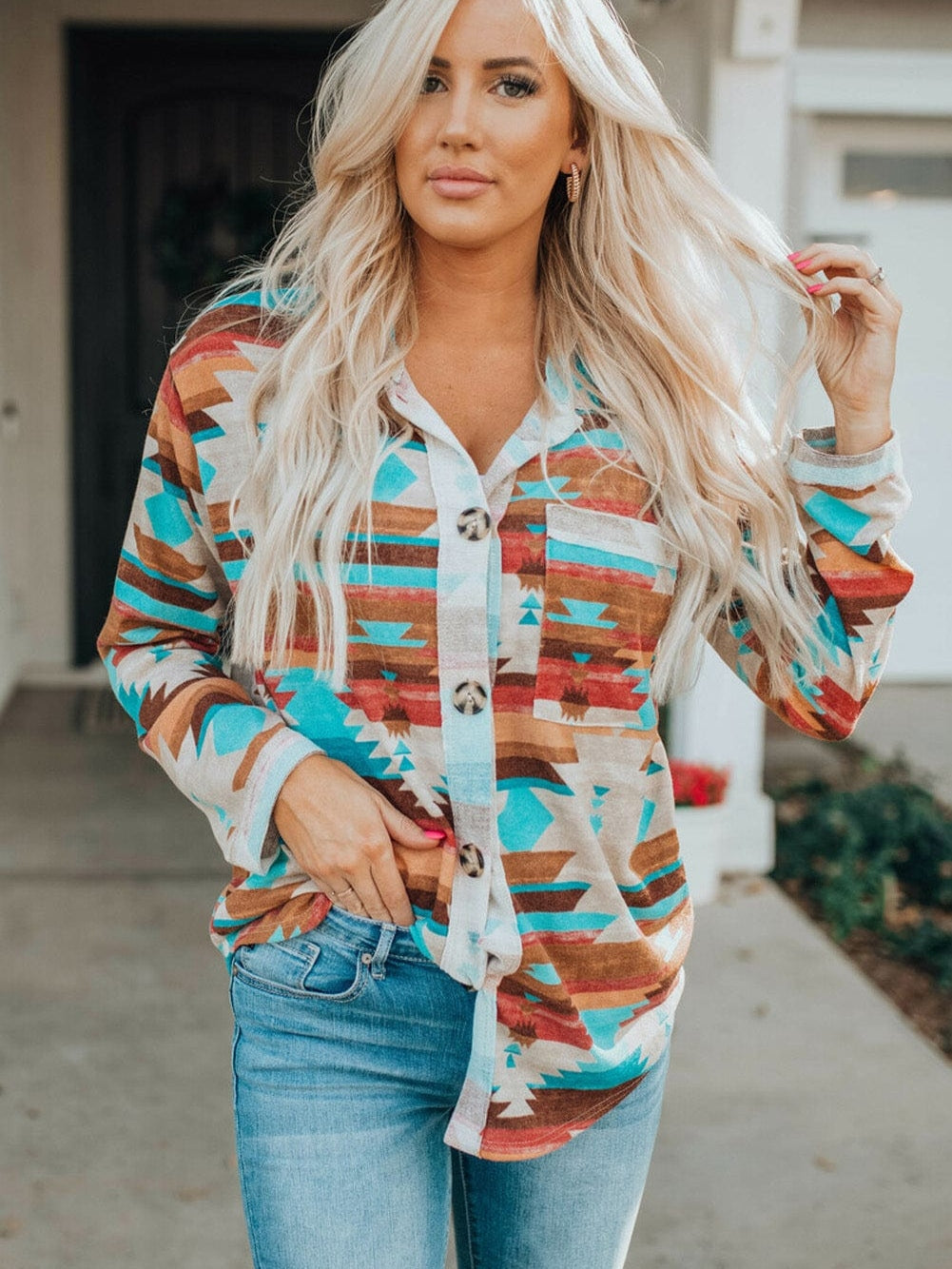 Aztec Dream Long Sleeve Shirt with Multicolor Print