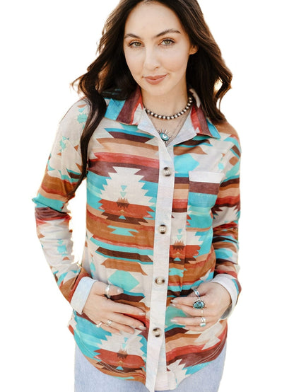 Aztec Dream Long Sleeve Shirt with Multicolor Print