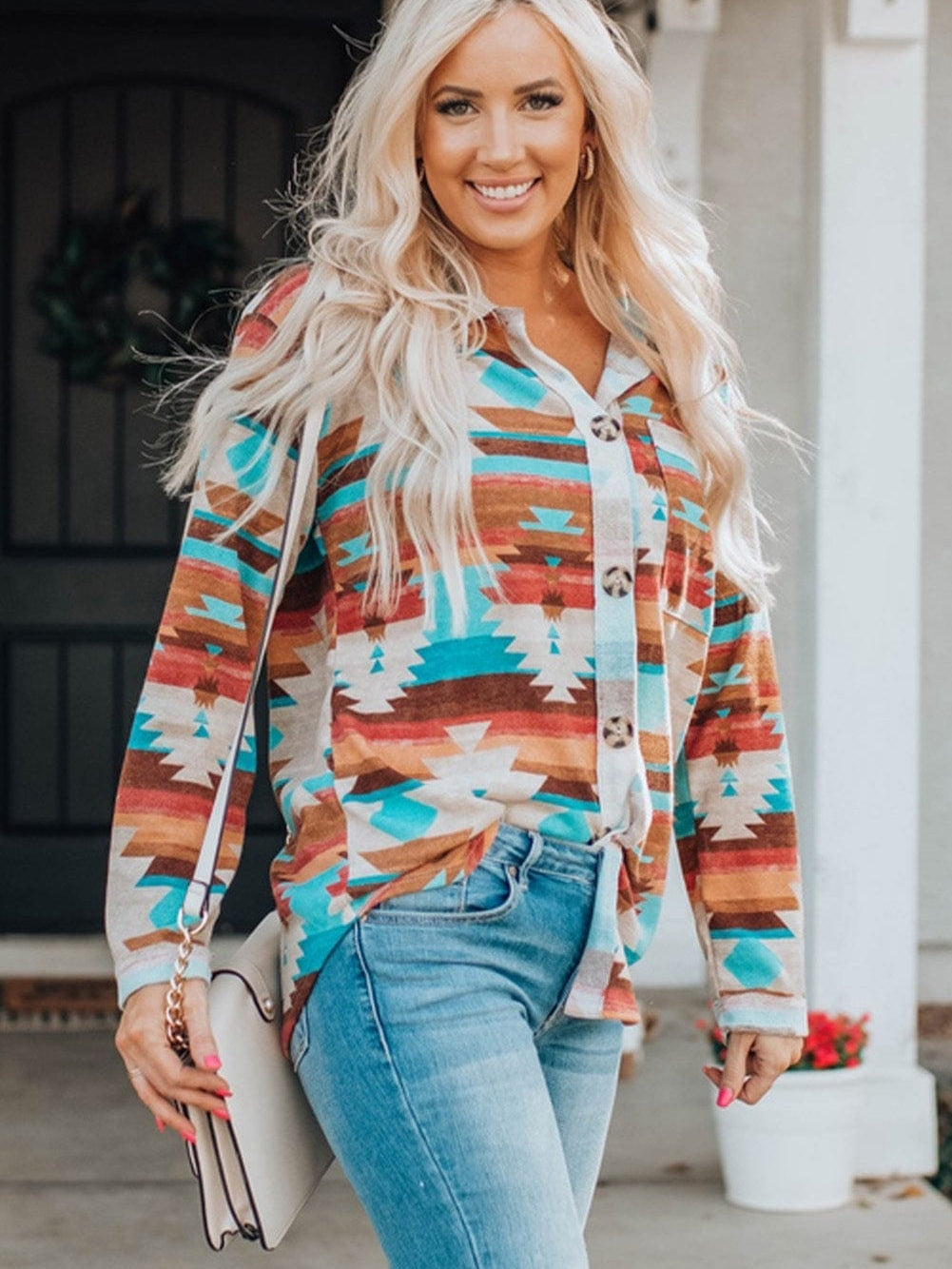 Aztec Dream Long Sleeve Shirt with Multicolor Print