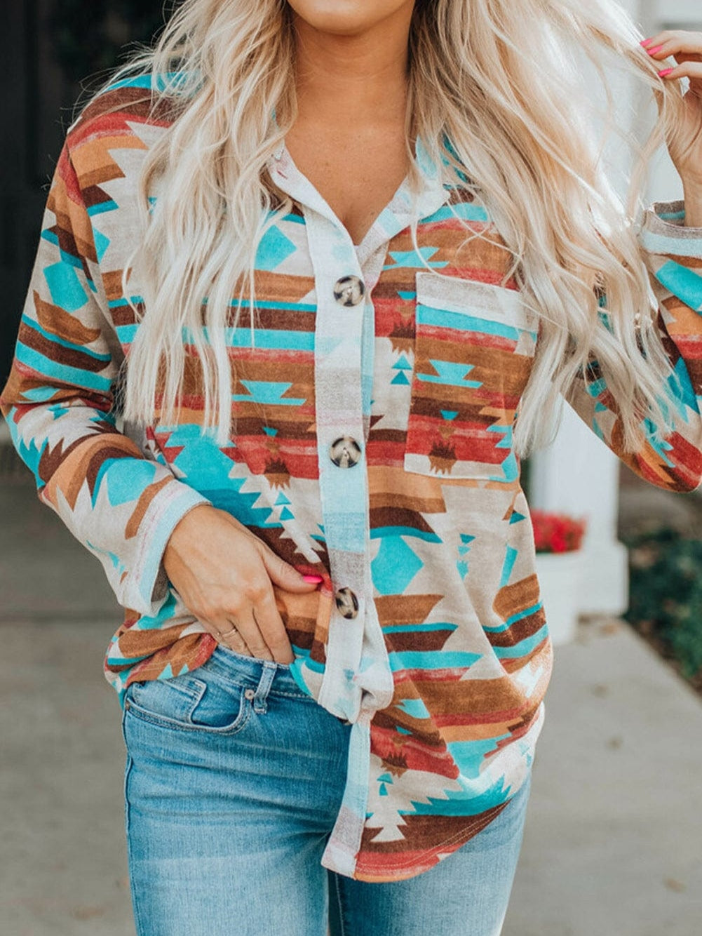 Aztec Dream Long Sleeve Shirt with Multicolor Print