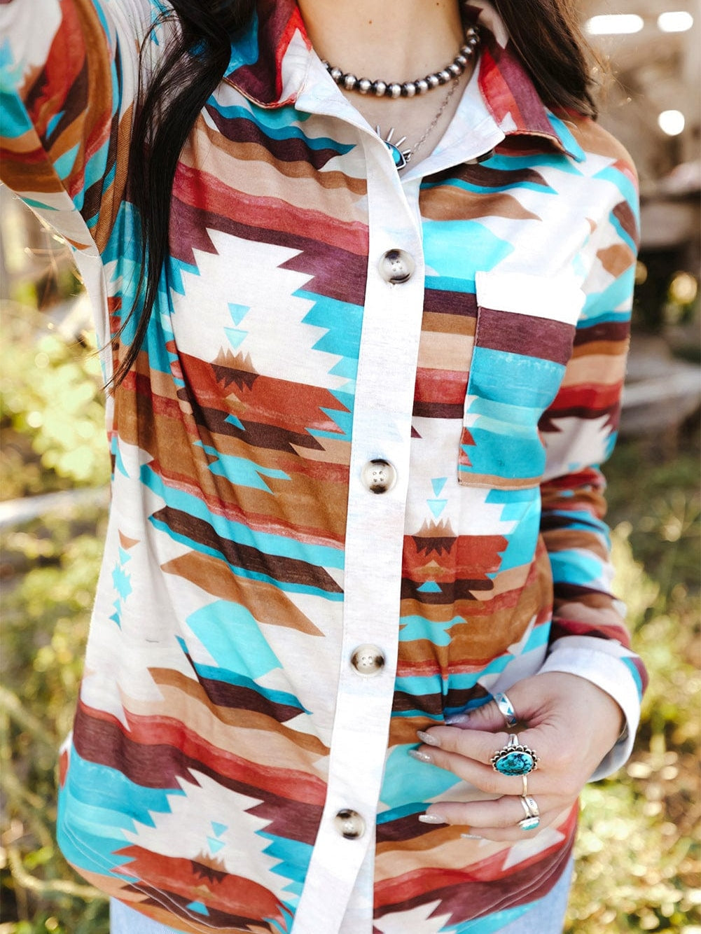 Aztec Dream Long Sleeve Shirt with Multicolor Print