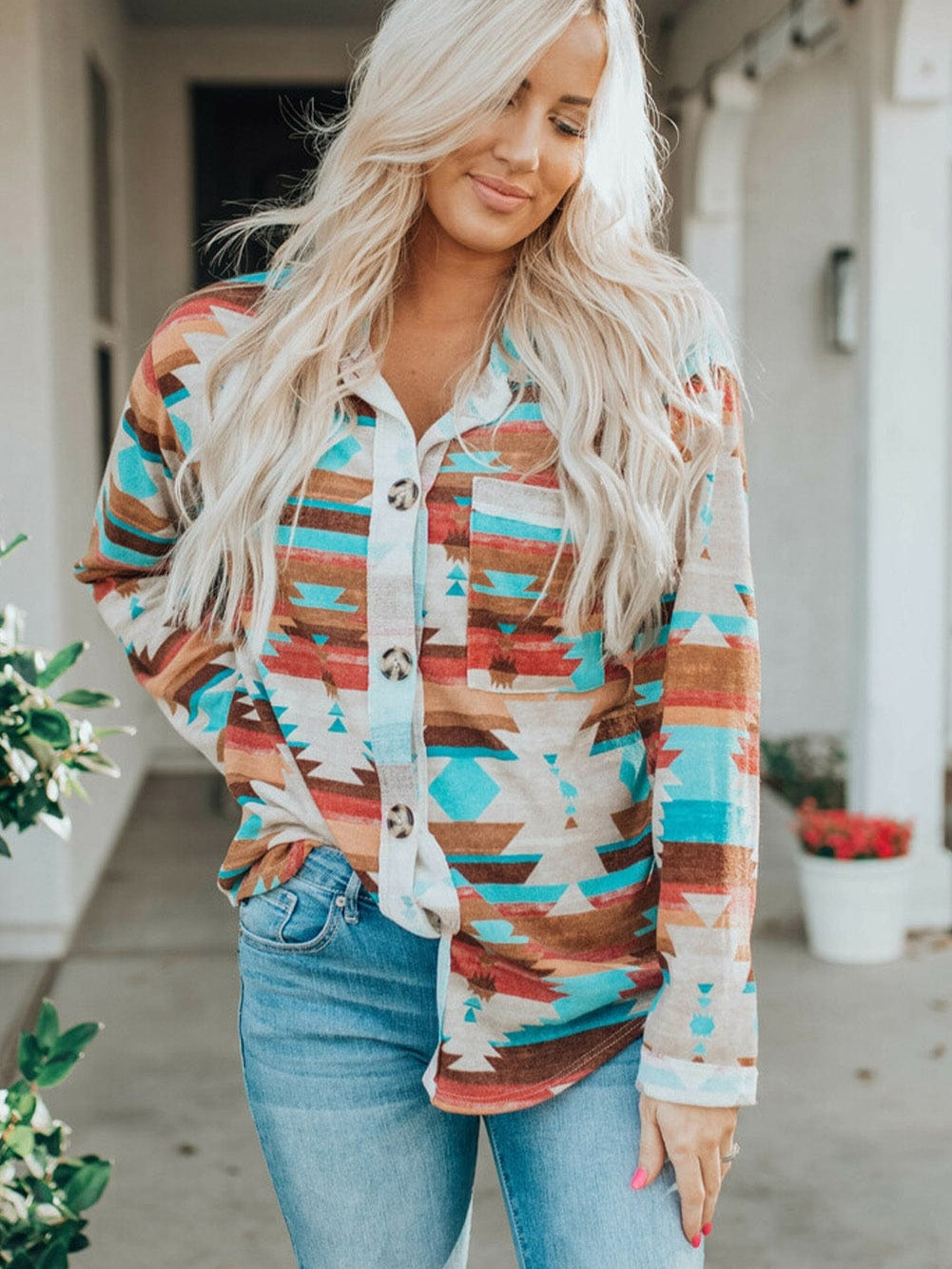Aztec Dream Long Sleeve Shirt with Multicolor Print