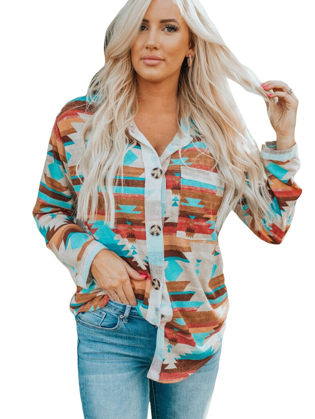 Aztec Dream Long Sleeve Shirt with Multicolor Print