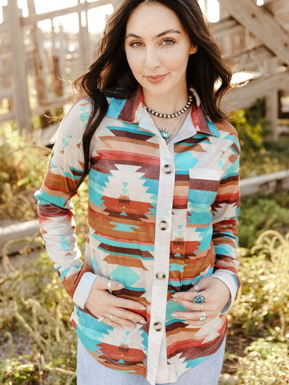 Aztec Dream Long Sleeve Shirt with Multicolor Print