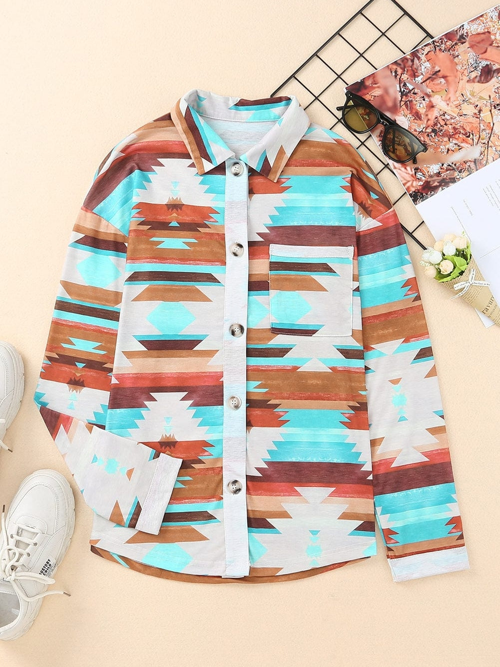 Aztec Dream Long Sleeve Shirt with Multicolor Print