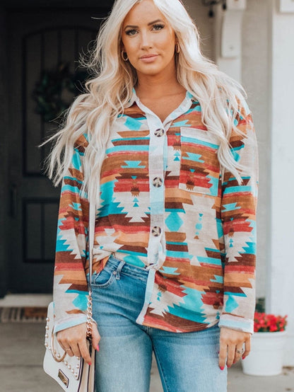 Aztec Dream Long Sleeve Shirt with Multicolor Print