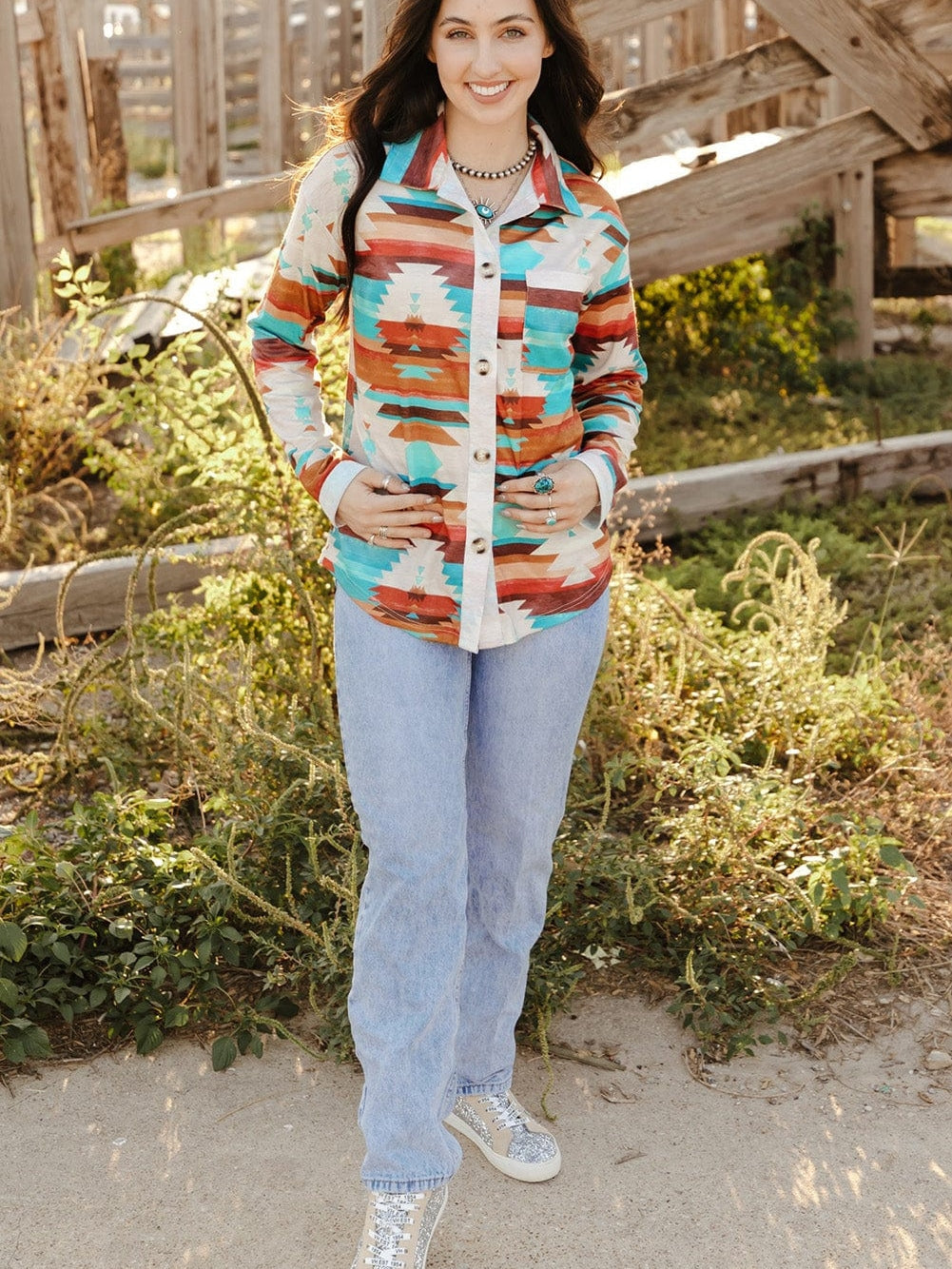 Aztec Dream Long Sleeve Shirt with Multicolor Print