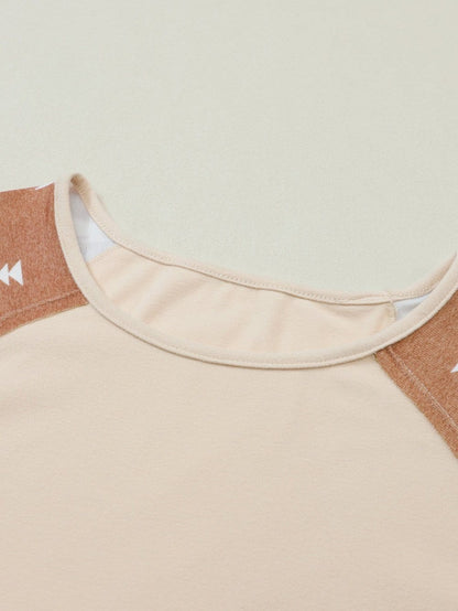 Aztec Patchwork Sleeve Apricot Western Top