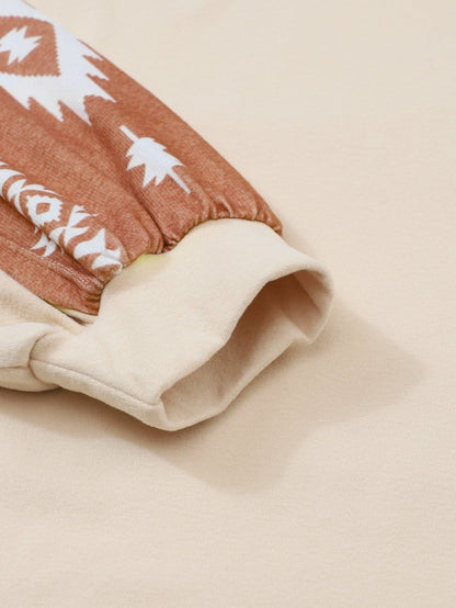 Aztec Patchwork Sleeve Apricot Western Top